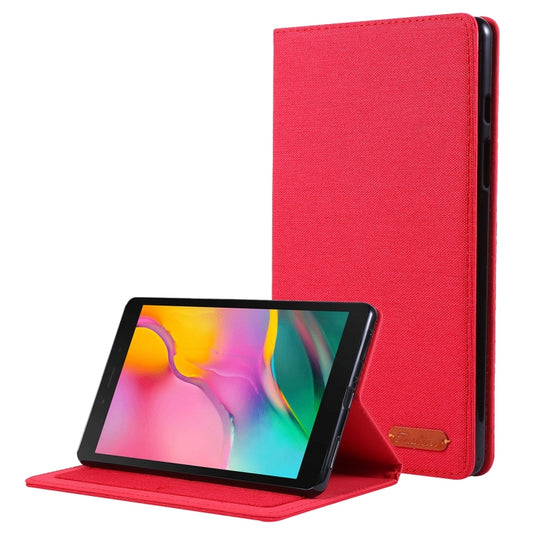 For Samsung Galaxy Tab A7 Lite 8.7 T220 / T225 Horizontal Flip TPU + Fabric PU Leather Protective Case with Name Card Clip(Red) - Tab A7 Lite T220 / T225 by buy2fix | Online Shopping UK | buy2fix