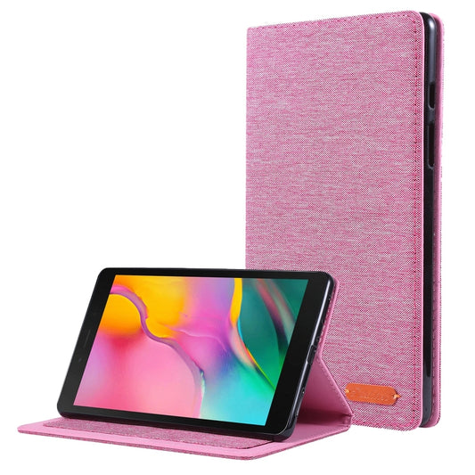 For Samsung Galaxy Tab A7 Lite 8.7 T220 / T225 Horizontal Flip TPU + Fabric PU Leather Protective Case with Name Card Clip(Rose Red) - Tab A7 Lite T220 / T225 by buy2fix | Online Shopping UK | buy2fix