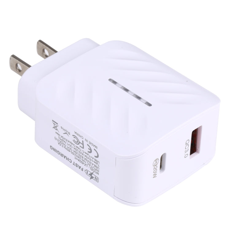 LZ-822A+C PD 20W USB-C / Type-C + QC 3.0 USB Fast Travel Charger, US Plug - USB Charger by buy2fix | Online Shopping UK | buy2fix