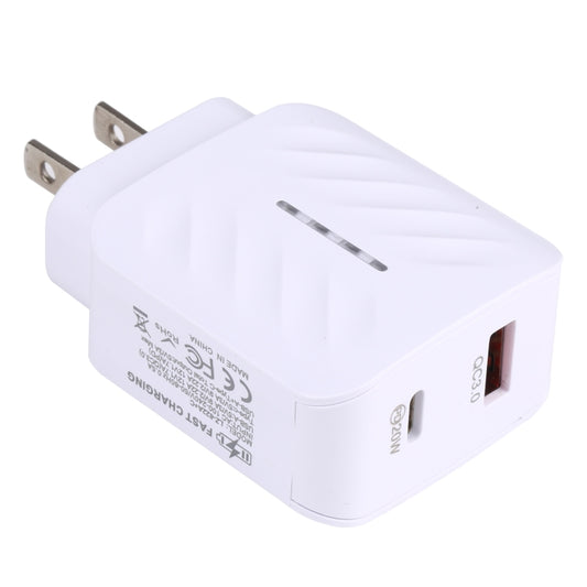 LZ-822A+C PD 20W USB-C / Type-C + QC 3.0 USB Fast Travel Charger, US Plug - USB Charger by buy2fix | Online Shopping UK | buy2fix