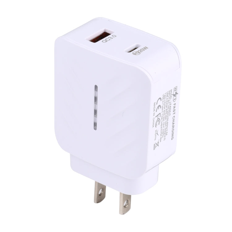 LZ-822A+C PD 20W USB-C / Type-C + QC 3.0 USB Fast Travel Charger, US Plug - USB Charger by buy2fix | Online Shopping UK | buy2fix