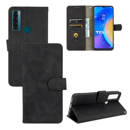 For TCL 20 SE Solid Color Skin Feel Magnetic Buckle Horizontal Flip Calf Texture PU Leather Case with Holder & Card Slots & Wallet(Black)
