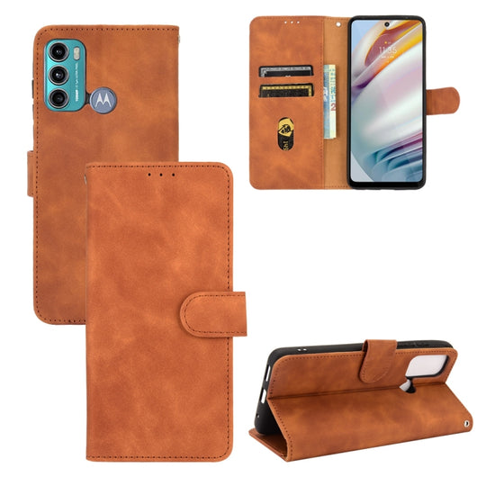 For Motorola Moto G60 / G40 Fusion Solid Color Skin Feel Magnetic Buckle Horizontal Flip Calf Texture PU Leather Case with Holder & Card Slots & Wallet(Brown)