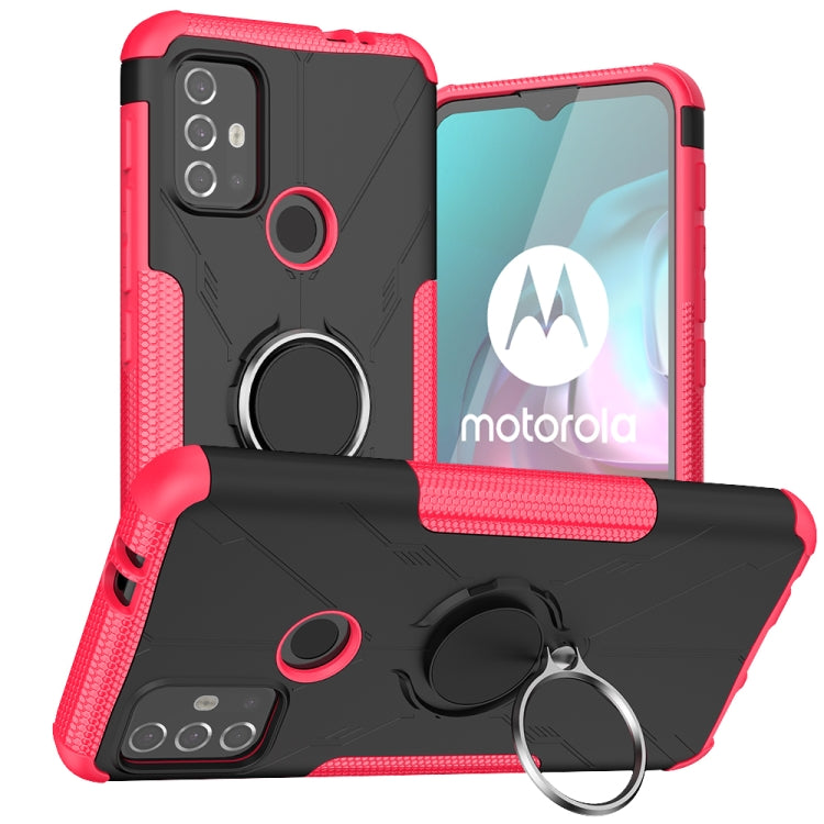 For Motorola Moto G30 Armor Bear Shockproof PC + TPU Protective Case with Ring Holder(Rose Red) by buy2fix