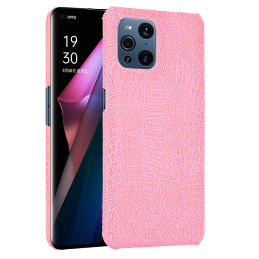 For OPPO Find X3 / X3 Pro Shockproof Crocodile Texture PC + PU Case(Pink) by buy2fix