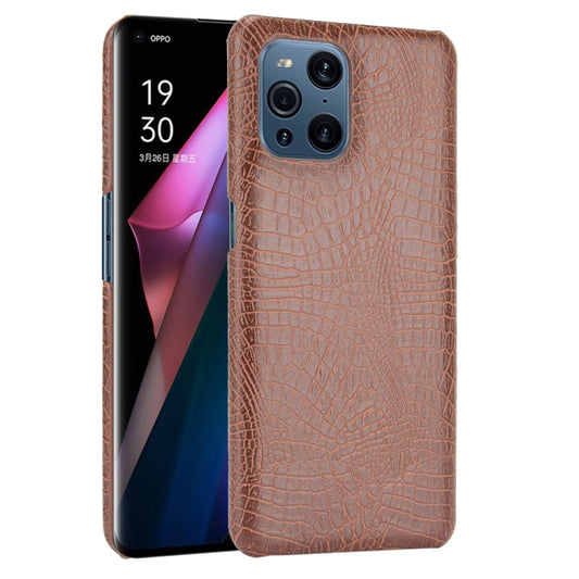 For OPPO Find X3 / X3 Pro Shockproof Crocodile Texture PC + PU Case(Brown) by buy2fix