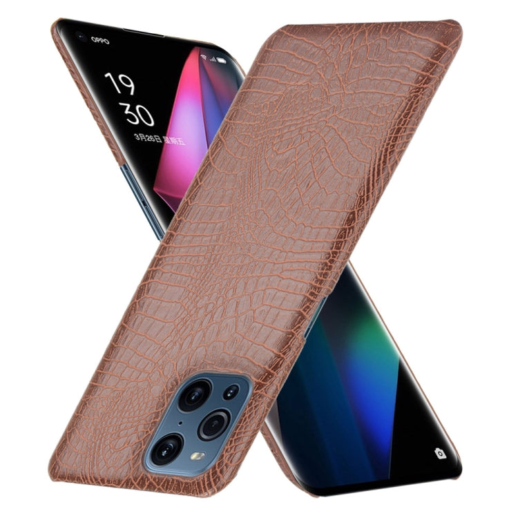 For OPPO Find X3 / X3 Pro Shockproof Crocodile Texture PC + PU Case(Brown) by buy2fix