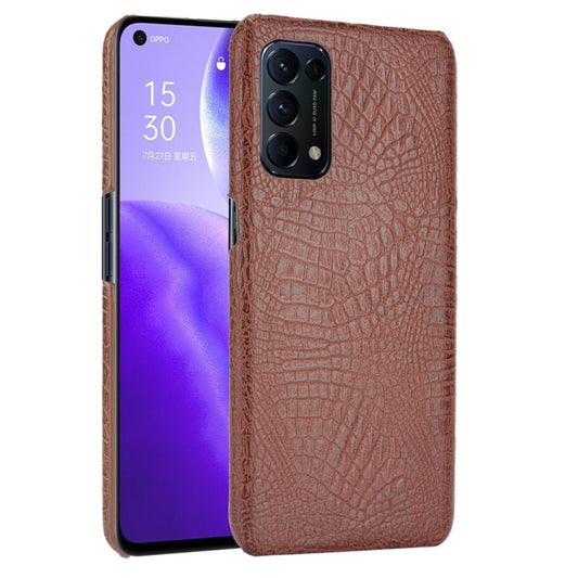 For OPPO Reno5 5G / Find X3 Lite Shockproof Crocodile Texture PC + PU Case(Brown) by buy2fix