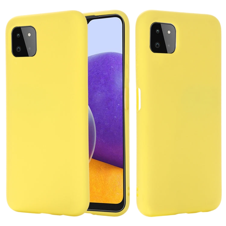 For Samsung Galaxy A22 5G Solid Color Liquid Silicone Dropproof Full Coverage Protective Case(Yellow) by buy2fix