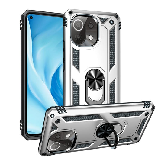 For Xiaomi Mi 11 Lite 5G Shockproof TPU + PC Protective Case with 360 Degree Rotating Holder(Silver) - Xiaomi Cases by buy2fix | Online Shopping UK | buy2fix