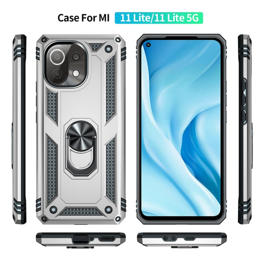 For Xiaomi Mi 11 Lite 5G Shockproof TPU + PC Protective Case with 360 Degree Rotating Holder(Silver) by buy2fix