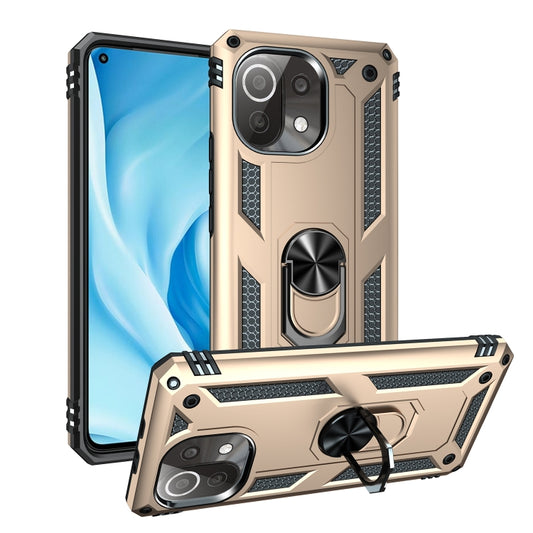 For Xiaomi Mi 11 Lite 5G Shockproof TPU + PC Protective Case with 360 Degree Rotating Holder(Gold) - Xiaomi Cases by buy2fix | Online Shopping UK | buy2fix