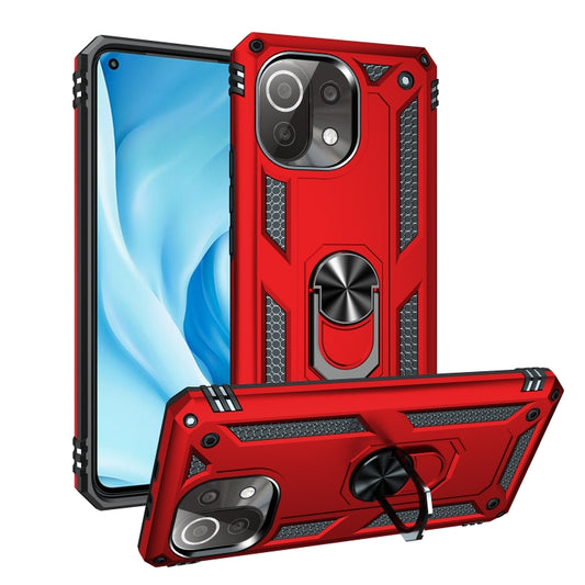 For Xiaomi Mi 11 Lite 5G Shockproof TPU + PC Protective Case with 360 Degree Rotating Holder(Red) - Xiaomi Cases by buy2fix | Online Shopping UK | buy2fix