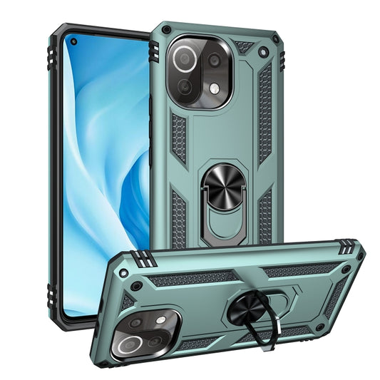 For Xiaomi Mi 11 Lite 5G Shockproof TPU + PC Protective Case with 360 Degree Rotating Holder(Dark Green) - Xiaomi Cases by buy2fix | Online Shopping UK | buy2fix