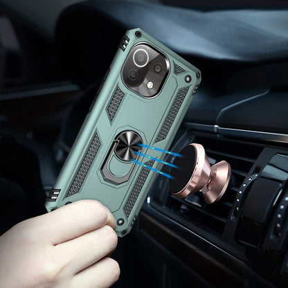 For Xiaomi Mi 11 Lite 5G Shockproof TPU + PC Protective Case with 360 Degree Rotating Holder(Dark Green) - Xiaomi Cases by buy2fix | Online Shopping UK | buy2fix