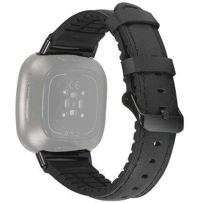 For Fitbit Versa 3 Leather + Silicone Watch Band(Black) - Watch Bands by buy2fix | Online Shopping UK | buy2fix