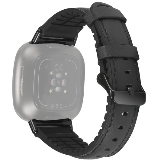For Fitbit Versa 3 Leather + Silicone Watch Band(Black) - Watch Bands by buy2fix | Online Shopping UK | buy2fix