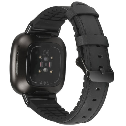 For Fitbit Versa 3 Leather + Silicone Watch Band(Black) - Watch Bands by buy2fix | Online Shopping UK | buy2fix