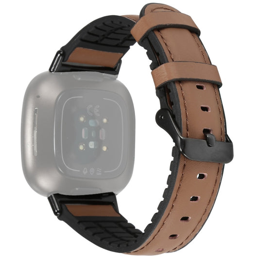 For Fitbit Versa 3 Leather + Silicone Watch Band(Brown) - Watch Bands by buy2fix | Online Shopping UK | buy2fix