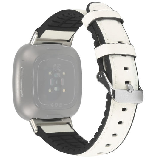 For Fitbit Versa 3 Leather + Silicone Watch Band(White) - Watch Bands by buy2fix | Online Shopping UK | buy2fix