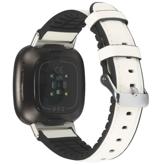 For Fitbit Versa 3 Leather + Silicone Watch Band(White) - Watch Bands by buy2fix | Online Shopping UK | buy2fix