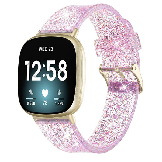 For Fitbit Versa 3 Glitter Powder Silicone Watch Band(Purple) - Watch Bands by buy2fix | Online Shopping UK | buy2fix