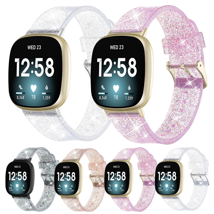 For Fitbit Versa 3 Glitter Powder Silicone Watch Band(Purple) - Watch Bands by buy2fix | Online Shopping UK | buy2fix