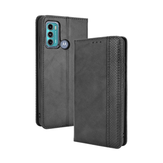 For Motorola Moto G60 / Moto G40 Fusion Magnetic Buckle Retro Crazy Horse Texture Horizontal Flip Leather Case with Holder & Card Slots & Photo Frame(Black)