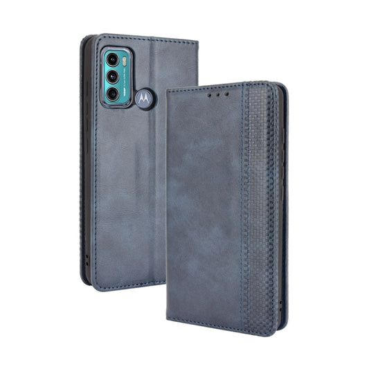 For Motorola Moto G60 / Moto G40 Fusion Magnetic Buckle Retro Crazy Horse Texture Horizontal Flip Leather Case with Holder & Card Slots & Photo Frame(Blue) - Motorola Cases by buy2fix | Online Shopping UK | buy2fix