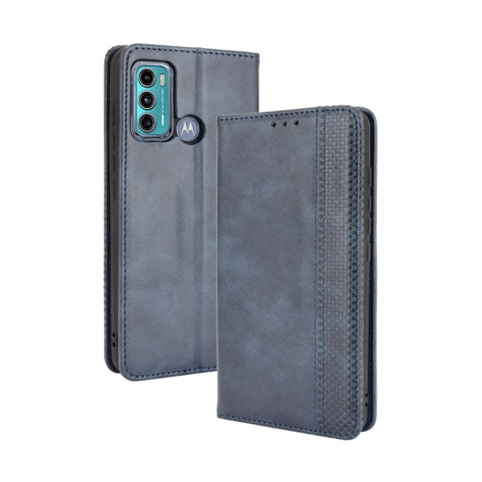 For Motorola Moto G60 / Moto G40 Fusion Magnetic Buckle Retro Crazy Horse Texture Horizontal Flip Leather Case with Holder & Card Slots & Photo Frame(Blue)