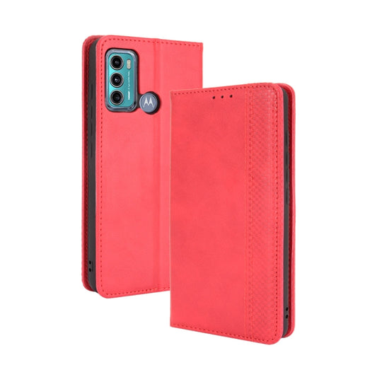 For Motorola Moto G60 / Moto G40 Fusion Magnetic Buckle Retro Crazy Horse Texture Horizontal Flip Leather Case with Holder & Card Slots & Photo Frame(Red) - Motorola Cases by buy2fix | Online Shopping UK | buy2fix