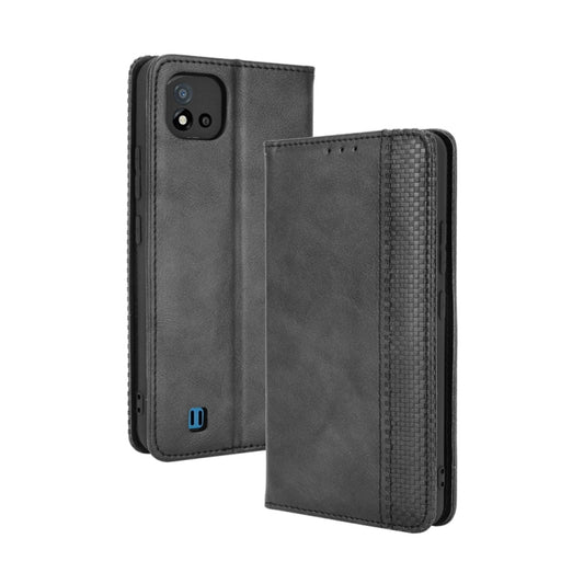 For OPPO Realme C11 2021 / Realme C20 / Realme C20a Magnetic Buckle Retro Crazy Horse Texture Horizontal Flip Leather Case with Holder & Card Slots & Photo Frame(Black) - Realme Cases by buy2fix | Online Shopping UK | buy2fix