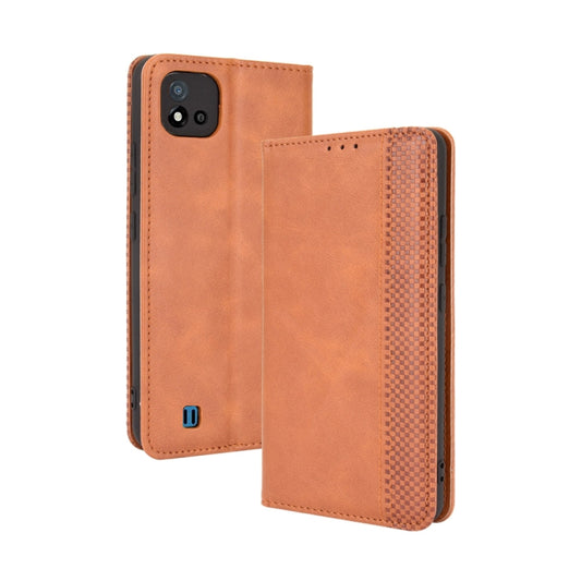 For OPPO Realme C11 2021 / Realme C20 / Realme C20a Magnetic Buckle Retro Crazy Horse Texture Horizontal Flip Leather Case with Holder & Card Slots & Photo Frame(Brown) - Realme Cases by buy2fix | Online Shopping UK | buy2fix