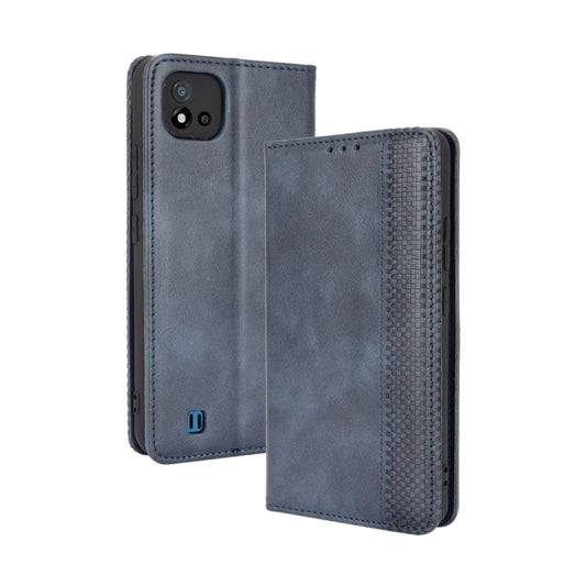 For OPPO Realme C11 2021 / Realme C20 / Realme C20a Magnetic Buckle Retro Crazy Horse Texture Horizontal Flip Leather Case with Holder & Card Slots & Photo Frame(Blue) - Realme Cases by buy2fix | Online Shopping UK | buy2fix
