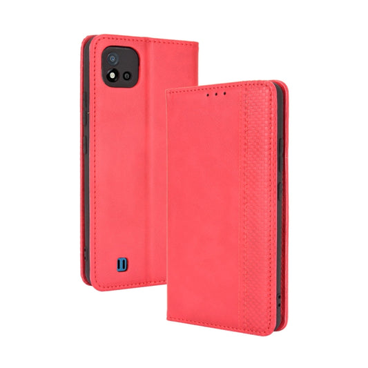 For OPPO Realme C11 2021 / Realme C20 / Realme C20a Magnetic Buckle Retro Crazy Horse Texture Horizontal Flip Leather Case with Holder & Card Slots & Photo Frame(Red) - Realme Cases by buy2fix | Online Shopping UK | buy2fix