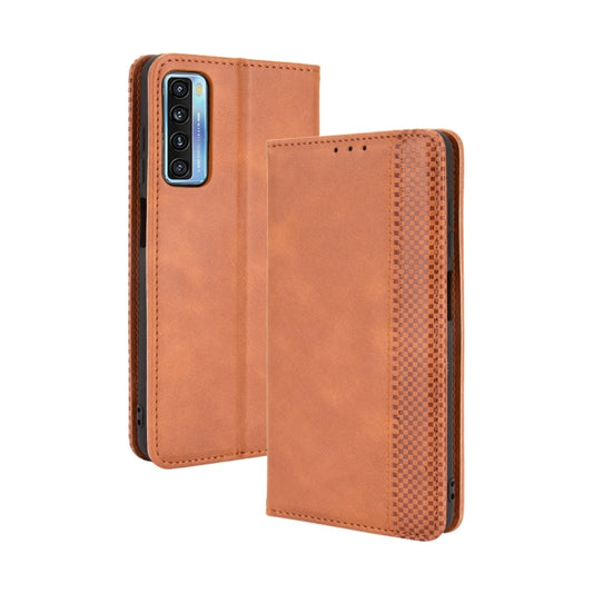For TCL 20 5G / 20S / 20L / 20L+ Magnetic Buckle Retro Crazy Horse Texture Horizontal Flip Leather Case with Holder & Card Slots & Photo Frame(Brown) - TCL by buy2fix | Online Shopping UK | buy2fix