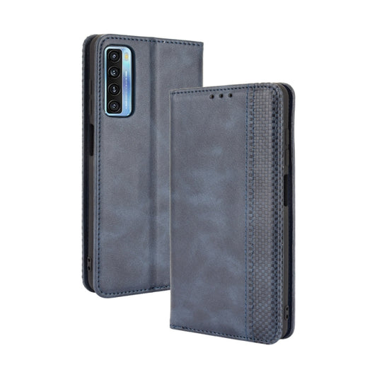 For TCL 20 5G / 20S / 20L / 20L+ Magnetic Buckle Retro Crazy Horse Texture Horizontal Flip Leather Case with Holder & Card Slots & Photo Frame(Blue) - TCL by buy2fix | Online Shopping UK | buy2fix