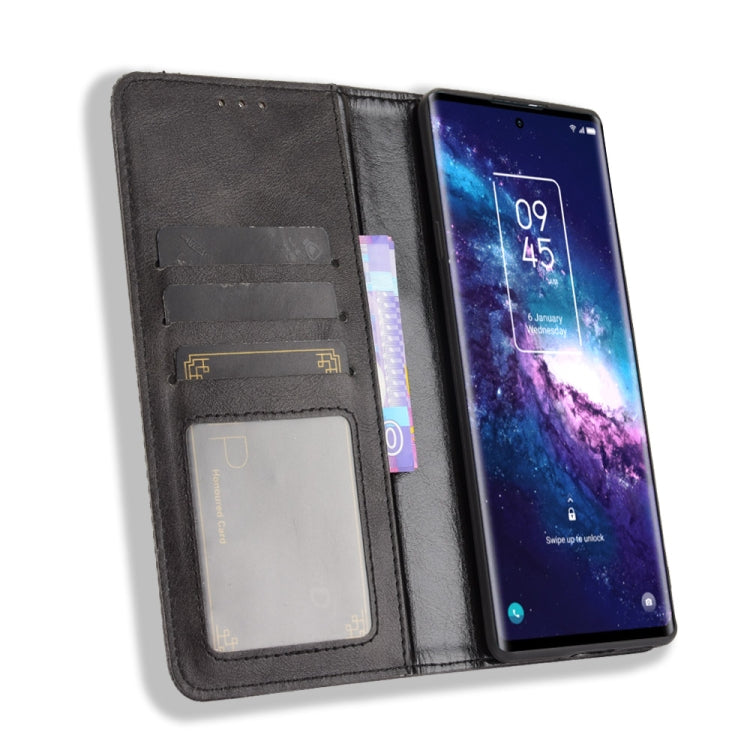 For TCL 20 Pro 5G Magnetic Buckle Retro Crazy Horse Texture Horizontal Flip Leather Case with Holder & Card Slots & Photo Frame(Black) - TCL by buy2fix | Online Shopping UK | buy2fix