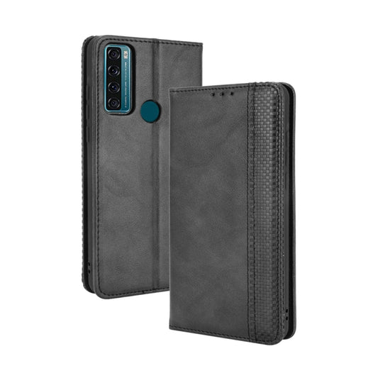 For TCL 20 SE Magnetic Buckle Retro Crazy Horse Texture Horizontal Flip Leather Case with Holder & Card Slots & Photo Frame(Black) - TCL by buy2fix | Online Shopping UK | buy2fix