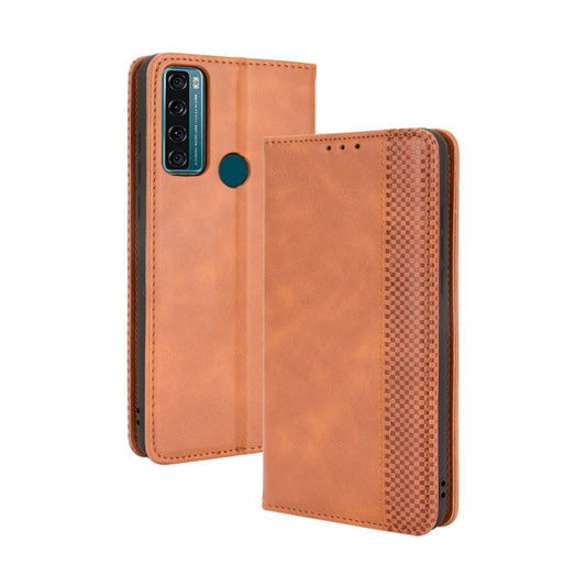 For TCL 20 SE Magnetic Buckle Retro Crazy Horse Texture Horizontal Flip Leather Case with Holder & Card Slots & Photo Frame(Brown) - TCL by buy2fix | Online Shopping UK | buy2fix