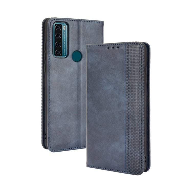 For TCL 20 SE Magnetic Buckle Retro Crazy Horse Texture Horizontal Flip Leather Case with Holder & Card Slots & Photo Frame(Blue) - TCL by buy2fix | Online Shopping UK | buy2fix