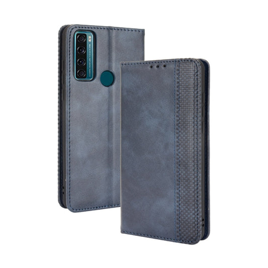 For TCL 20 SE Magnetic Buckle Retro Crazy Horse Texture Horizontal Flip Leather Case with Holder & Card Slots & Photo Frame(Blue) - TCL by buy2fix | Online Shopping UK | buy2fix