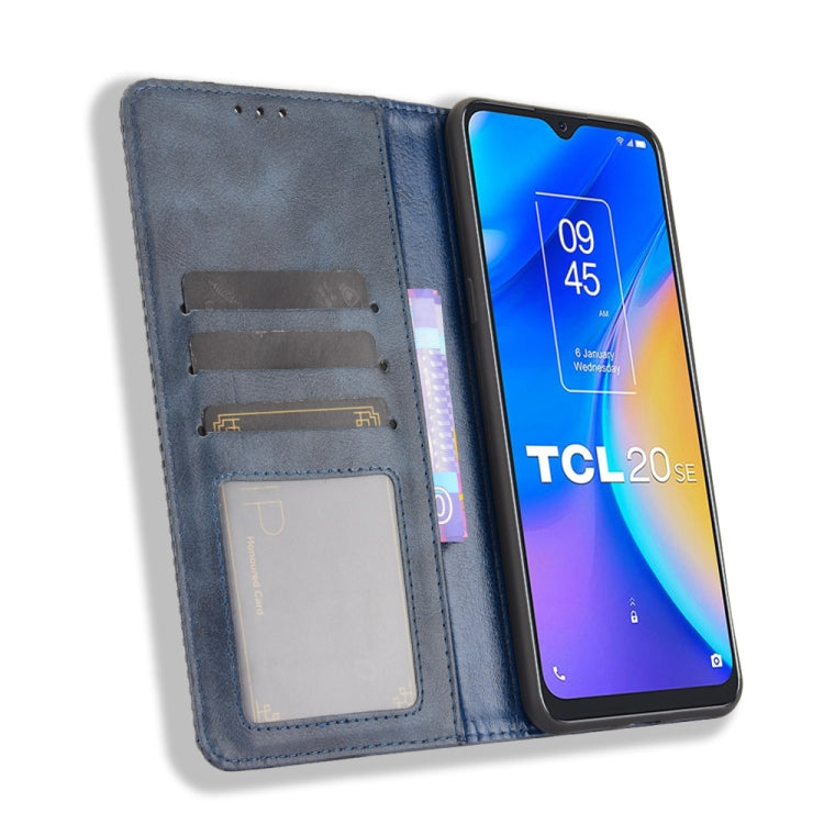 For TCL 20 SE Magnetic Buckle Retro Crazy Horse Texture Horizontal Flip Leather Case with Holder & Card Slots & Photo Frame(Blue) - TCL by buy2fix | Online Shopping UK | buy2fix