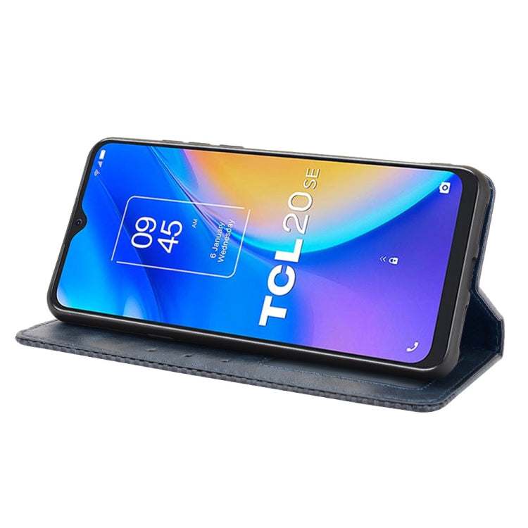 For TCL 20 SE Magnetic Buckle Retro Crazy Horse Texture Horizontal Flip Leather Case with Holder & Card Slots & Photo Frame(Blue) - TCL by buy2fix | Online Shopping UK | buy2fix