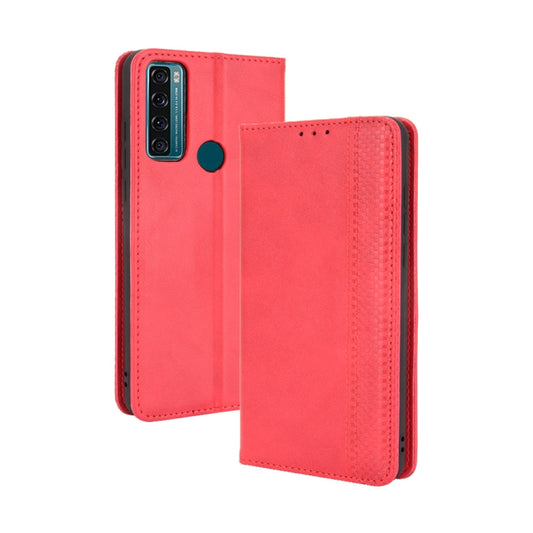 For TCL 20 SE Magnetic Buckle Retro Crazy Horse Texture Horizontal Flip Leather Case with Holder & Card Slots & Photo Frame(Red) - TCL by buy2fix | Online Shopping UK | buy2fix