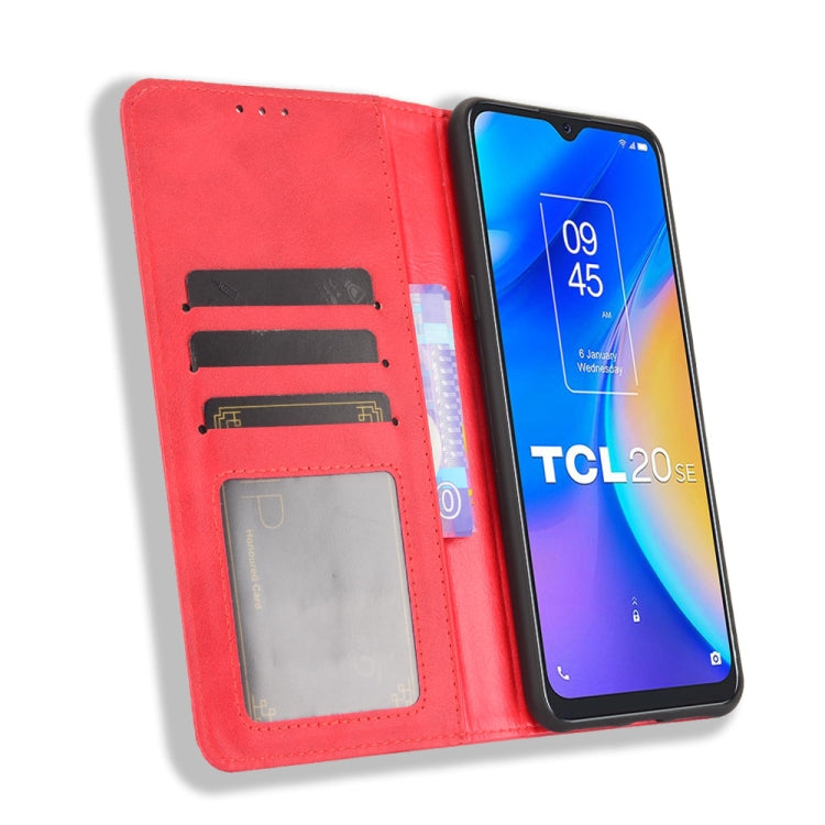 For TCL 20 SE Magnetic Buckle Retro Crazy Horse Texture Horizontal Flip Leather Case with Holder & Card Slots & Photo Frame(Red) - TCL by buy2fix | Online Shopping UK | buy2fix