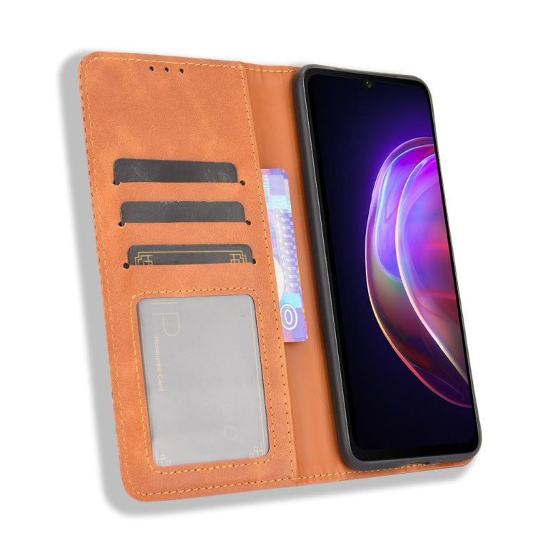 For vivo V21 5G / 4G Magnetic Buckle Retro Crazy Horse Texture Horizontal Flip Leather Case with Holder & Card Slots & Photo Frame(Brown) - vivo Cases by buy2fix | Online Shopping UK | buy2fix