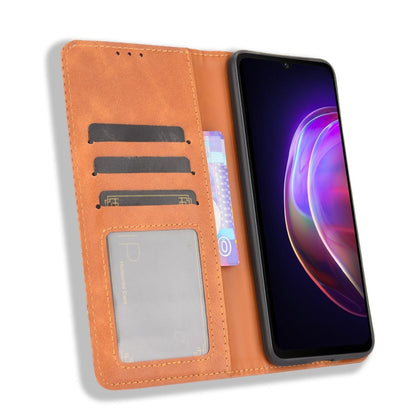 For vivo V21 5G / 4G Magnetic Buckle Retro Crazy Horse Texture Horizontal Flip Leather Case with Holder & Card Slots & Photo Frame(Brown) - vivo Cases by buy2fix | Online Shopping UK | buy2fix
