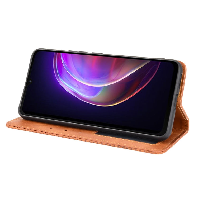 For vivo V21 5G / 4G Magnetic Buckle Retro Crazy Horse Texture Horizontal Flip Leather Case with Holder & Card Slots & Photo Frame(Brown) - vivo Cases by buy2fix | Online Shopping UK | buy2fix