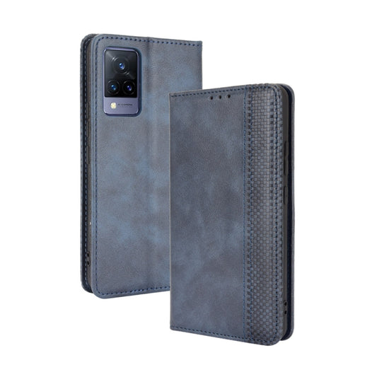 For vivo V21 5G / 4G Magnetic Buckle Retro Crazy Horse Texture Horizontal Flip Leather Case with Holder & Card Slots & Photo Frame(Blue) - vivo Cases by buy2fix | Online Shopping UK | buy2fix